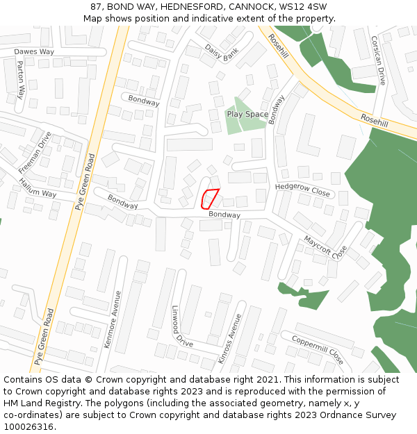 87, BOND WAY, HEDNESFORD, CANNOCK, WS12 4SW: Location map and indicative extent of plot