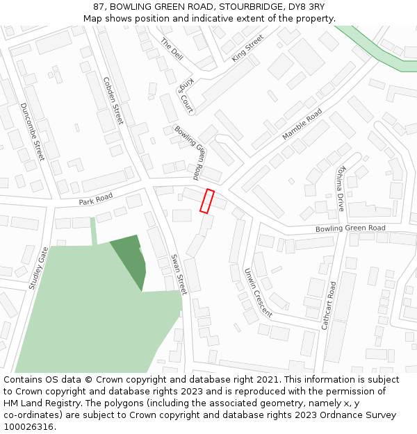 87, BOWLING GREEN ROAD, STOURBRIDGE, DY8 3RY: Location map and indicative extent of plot