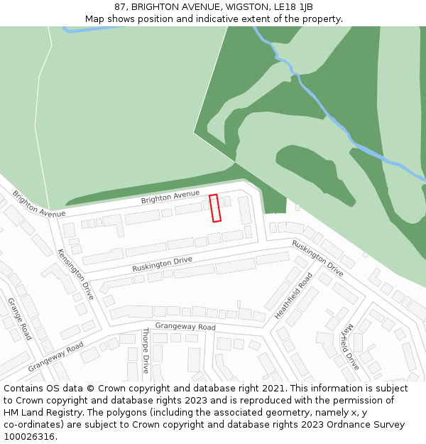 87, BRIGHTON AVENUE, WIGSTON, LE18 1JB: Location map and indicative extent of plot