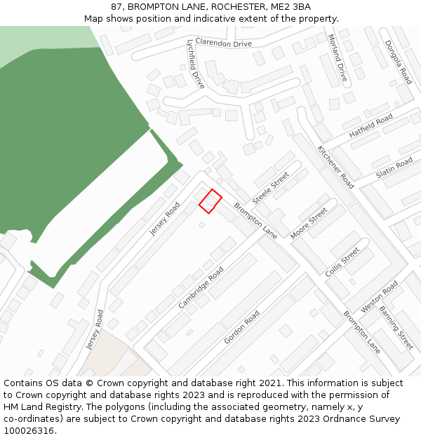 87, BROMPTON LANE, ROCHESTER, ME2 3BA: Location map and indicative extent of plot
