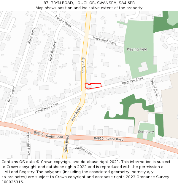 87, BRYN ROAD, LOUGHOR, SWANSEA, SA4 6PR: Location map and indicative extent of plot