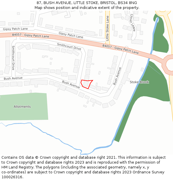 87, BUSH AVENUE, LITTLE STOKE, BRISTOL, BS34 8NG: Location map and indicative extent of plot