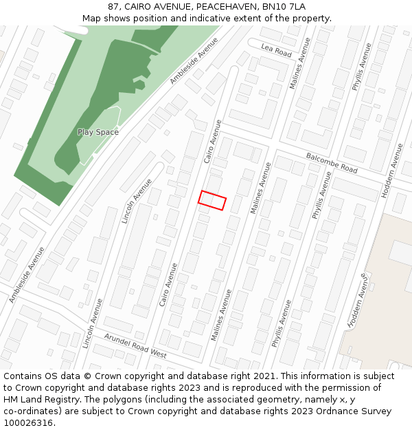 87, CAIRO AVENUE, PEACEHAVEN, BN10 7LA: Location map and indicative extent of plot