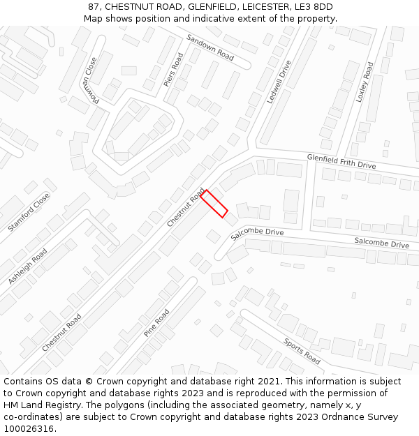 87, CHESTNUT ROAD, GLENFIELD, LEICESTER, LE3 8DD: Location map and indicative extent of plot