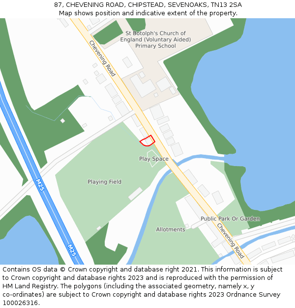 87, CHEVENING ROAD, CHIPSTEAD, SEVENOAKS, TN13 2SA: Location map and indicative extent of plot