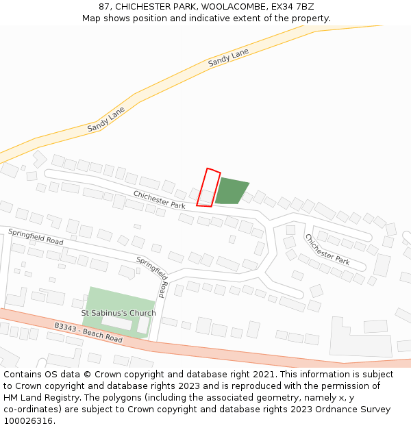 87, CHICHESTER PARK, WOOLACOMBE, EX34 7BZ: Location map and indicative extent of plot