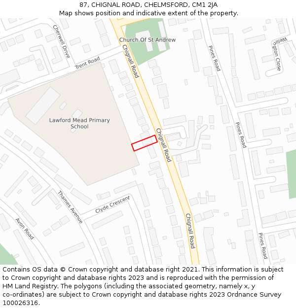 87, CHIGNAL ROAD, CHELMSFORD, CM1 2JA: Location map and indicative extent of plot