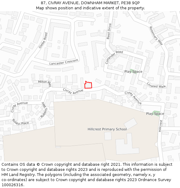 87, CIVRAY AVENUE, DOWNHAM MARKET, PE38 9QP: Location map and indicative extent of plot