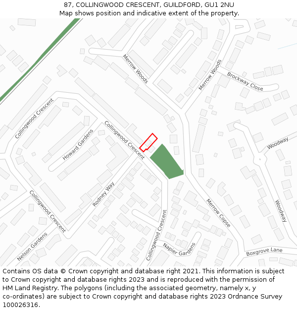 87, COLLINGWOOD CRESCENT, GUILDFORD, GU1 2NU: Location map and indicative extent of plot