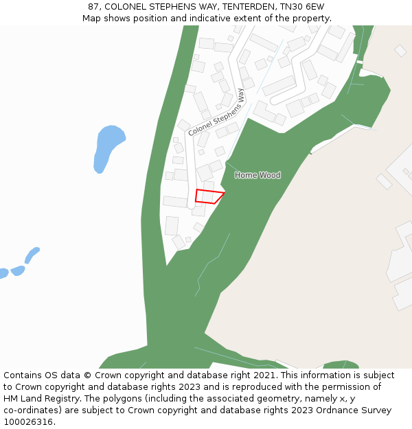 87, COLONEL STEPHENS WAY, TENTERDEN, TN30 6EW: Location map and indicative extent of plot