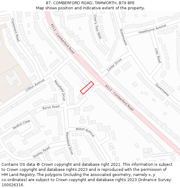 87, COMBERFORD ROAD, TAMWORTH, B79 8PE: Location map and indicative extent of plot