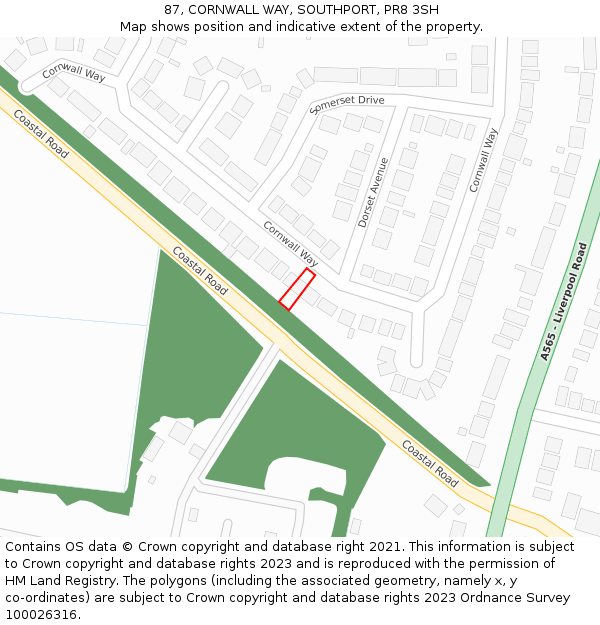 87, CORNWALL WAY, SOUTHPORT, PR8 3SH: Location map and indicative extent of plot