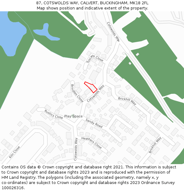 87, COTSWOLDS WAY, CALVERT, BUCKINGHAM, MK18 2FL: Location map and indicative extent of plot