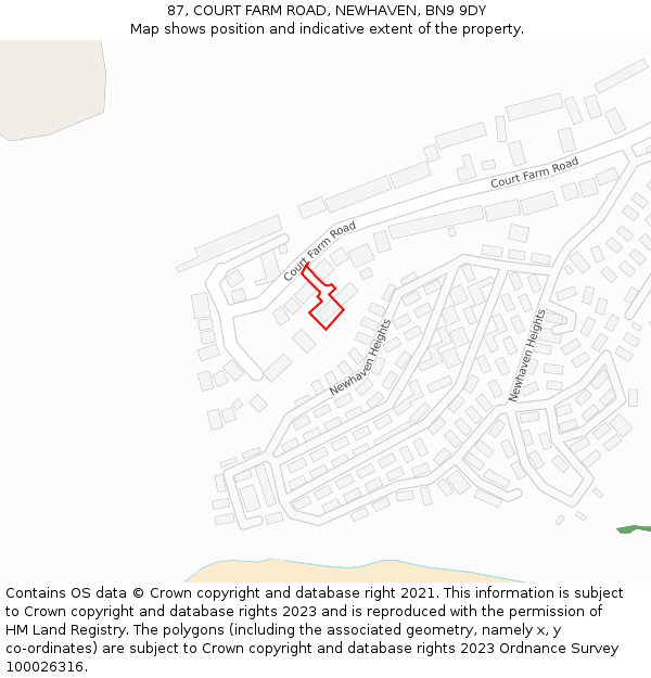 87, COURT FARM ROAD, NEWHAVEN, BN9 9DY: Location map and indicative extent of plot