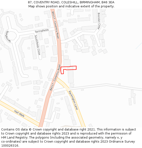 87, COVENTRY ROAD, COLESHILL, BIRMINGHAM, B46 3EA: Location map and indicative extent of plot