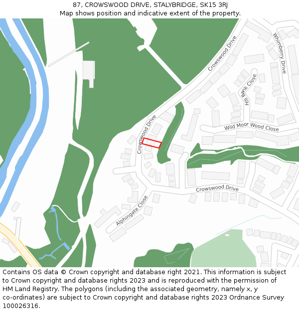 87, CROWSWOOD DRIVE, STALYBRIDGE, SK15 3RJ: Location map and indicative extent of plot