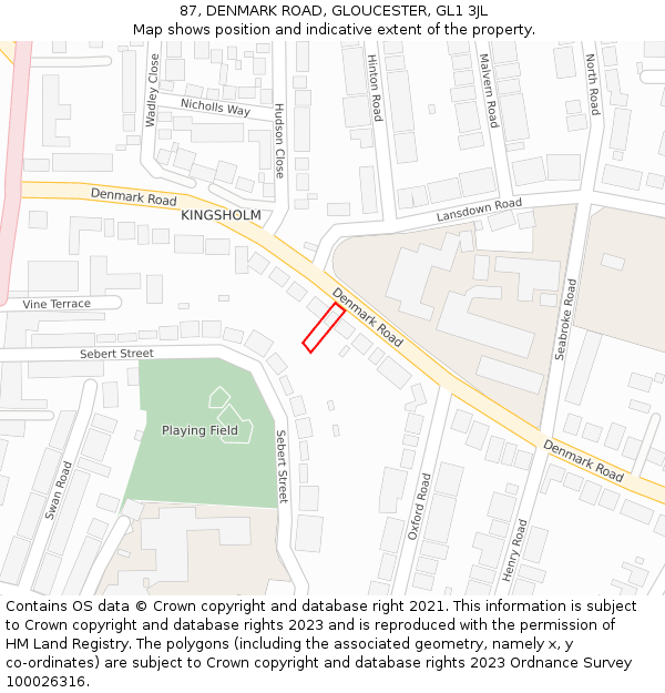87, DENMARK ROAD, GLOUCESTER, GL1 3JL: Location map and indicative extent of plot