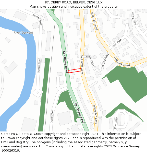 87, DERBY ROAD, BELPER, DE56 1UX: Location map and indicative extent of plot