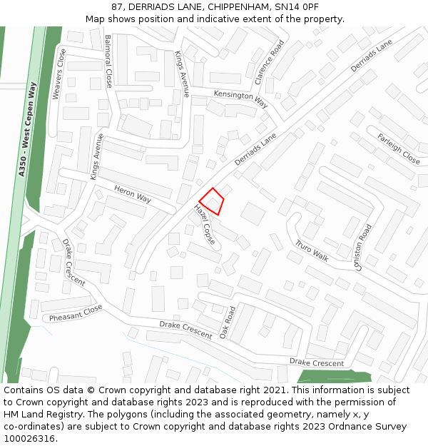 87, DERRIADS LANE, CHIPPENHAM, SN14 0PF: Location map and indicative extent of plot