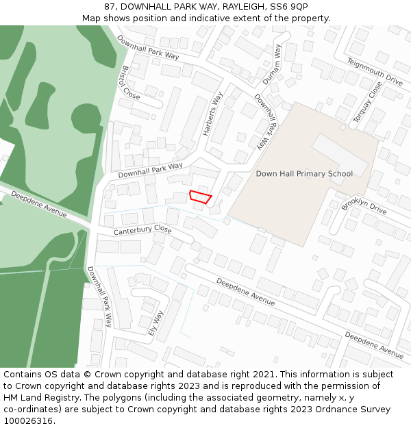 87, DOWNHALL PARK WAY, RAYLEIGH, SS6 9QP: Location map and indicative extent of plot