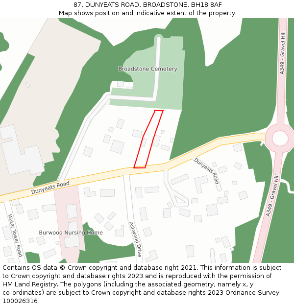 87, DUNYEATS ROAD, BROADSTONE, BH18 8AF: Location map and indicative extent of plot