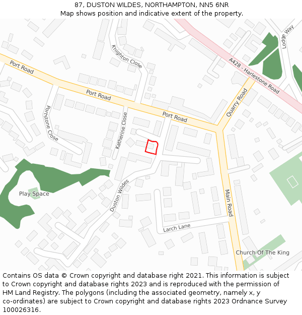 87, DUSTON WILDES, NORTHAMPTON, NN5 6NR: Location map and indicative extent of plot