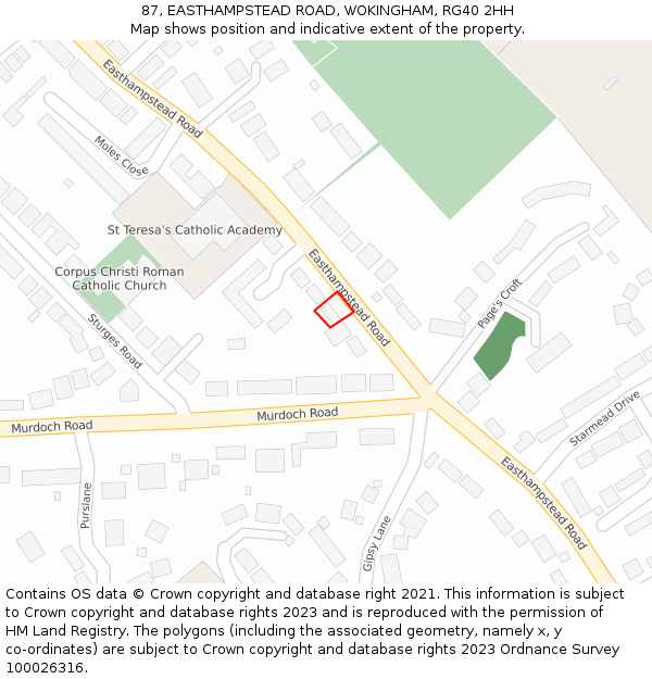 87, EASTHAMPSTEAD ROAD, WOKINGHAM, RG40 2HH: Location map and indicative extent of plot