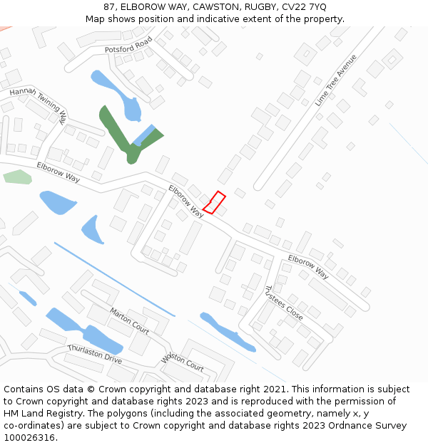 87, ELBOROW WAY, CAWSTON, RUGBY, CV22 7YQ: Location map and indicative extent of plot