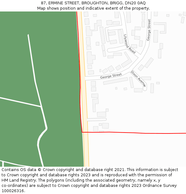 87, ERMINE STREET, BROUGHTON, BRIGG, DN20 0AQ: Location map and indicative extent of plot