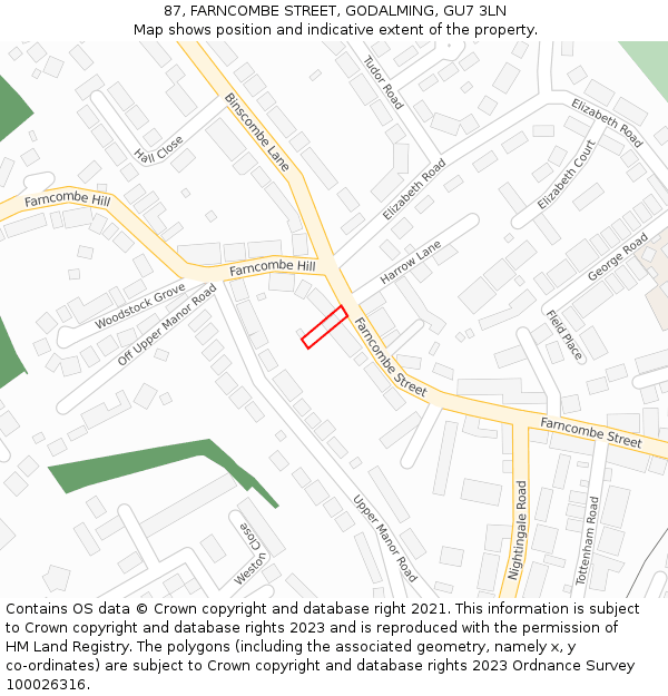 87, FARNCOMBE STREET, GODALMING, GU7 3LN: Location map and indicative extent of plot