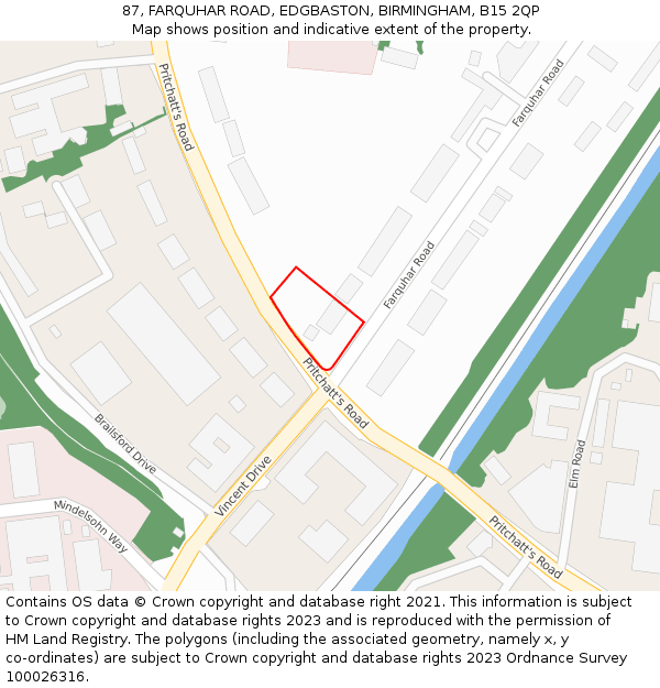 87, FARQUHAR ROAD, EDGBASTON, BIRMINGHAM, B15 2QP: Location map and indicative extent of plot