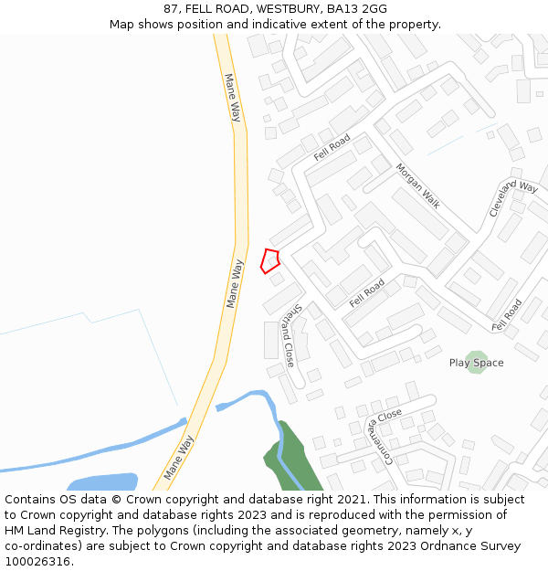 87, FELL ROAD, WESTBURY, BA13 2GG: Location map and indicative extent of plot