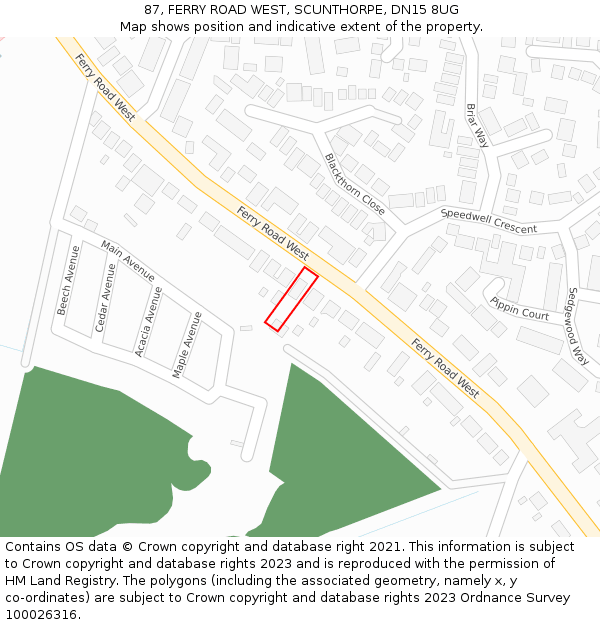 87, FERRY ROAD WEST, SCUNTHORPE, DN15 8UG: Location map and indicative extent of plot