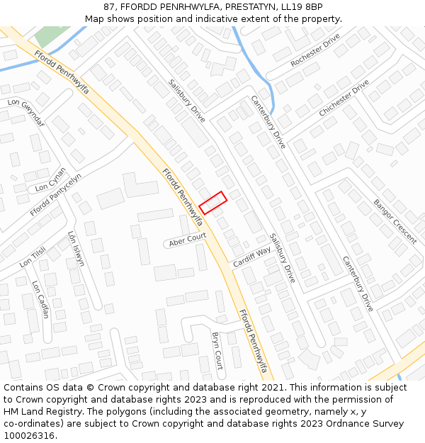 87, FFORDD PENRHWYLFA, PRESTATYN, LL19 8BP: Location map and indicative extent of plot