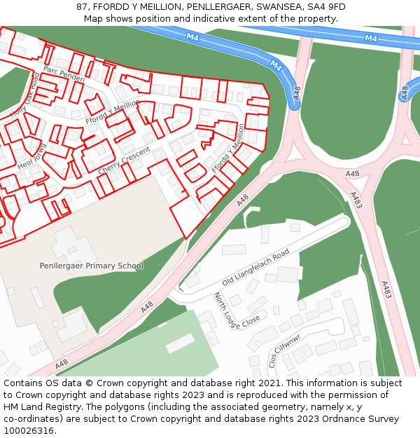 87, FFORDD Y MEILLION, PENLLERGAER, SWANSEA, SA4 9FD: Location map and indicative extent of plot