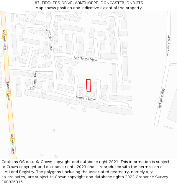 87, FIDDLERS DRIVE, ARMTHORPE, DONCASTER, DN3 3TS: Location map and indicative extent of plot