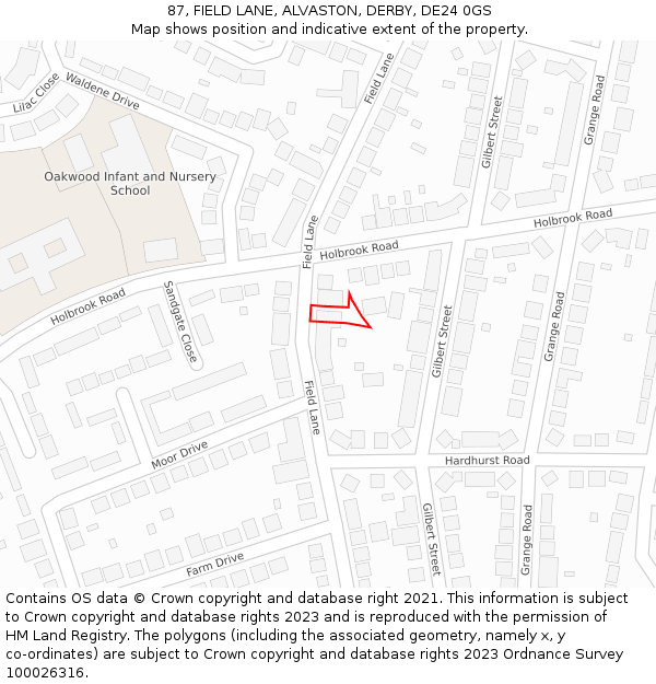 87, FIELD LANE, ALVASTON, DERBY, DE24 0GS: Location map and indicative extent of plot