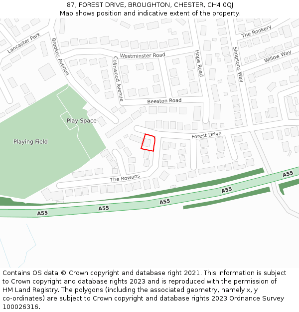 87, FOREST DRIVE, BROUGHTON, CHESTER, CH4 0QJ: Location map and indicative extent of plot