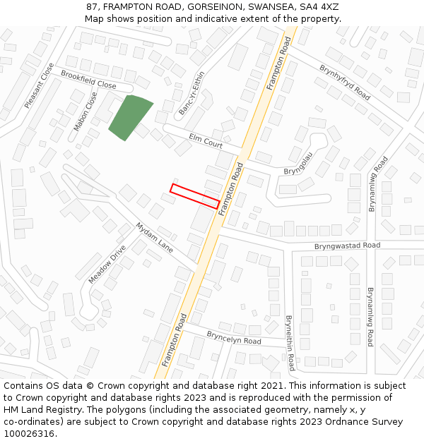 87, FRAMPTON ROAD, GORSEINON, SWANSEA, SA4 4XZ: Location map and indicative extent of plot