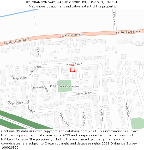 87, GRANSON WAY, WASHINGBOROUGH, LINCOLN, LN4 1HH: Location map and indicative extent of plot