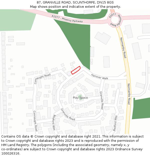 87, GRANVILLE ROAD, SCUNTHORPE, DN15 8GS: Location map and indicative extent of plot