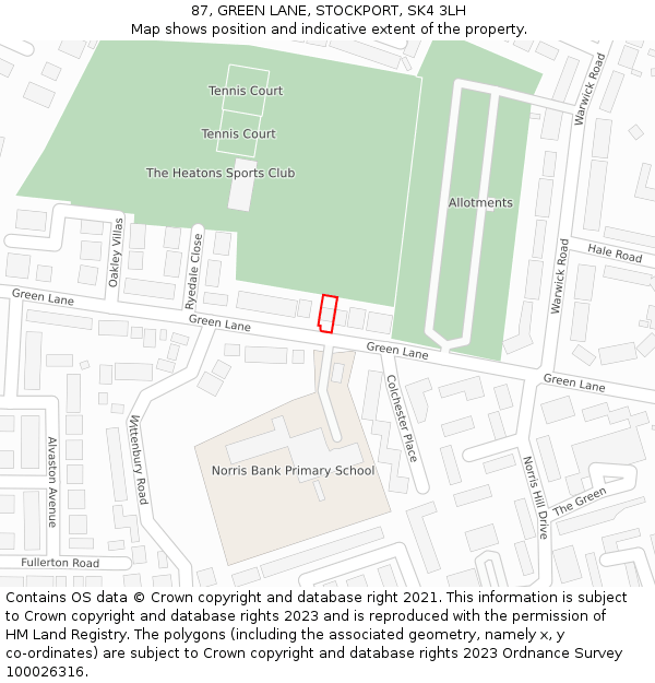 87, GREEN LANE, STOCKPORT, SK4 3LH: Location map and indicative extent of plot