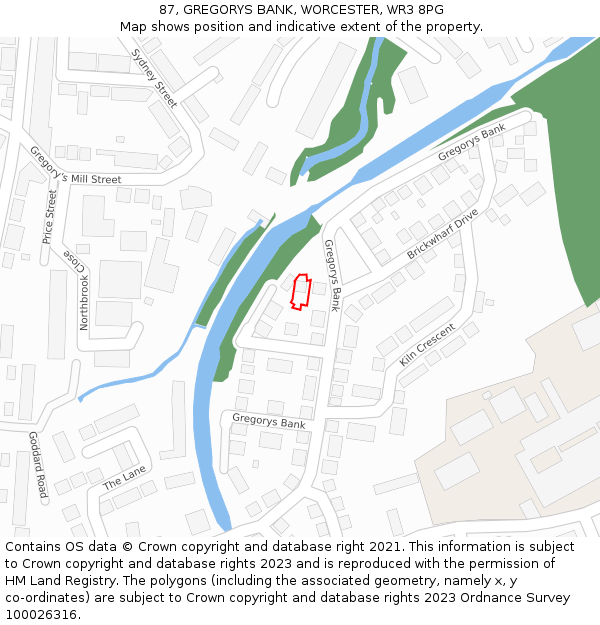 87, GREGORYS BANK, WORCESTER, WR3 8PG: Location map and indicative extent of plot