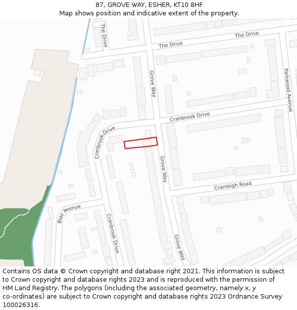 87, GROVE WAY, ESHER, KT10 8HF: Location map and indicative extent of plot