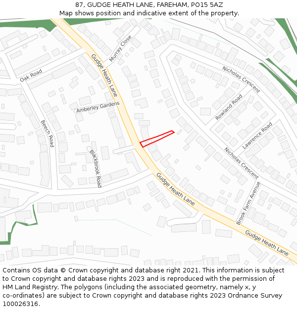 87, GUDGE HEATH LANE, FAREHAM, PO15 5AZ: Location map and indicative extent of plot