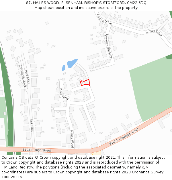 87, HAILES WOOD, ELSENHAM, BISHOP'S STORTFORD, CM22 6DQ: Location map and indicative extent of plot