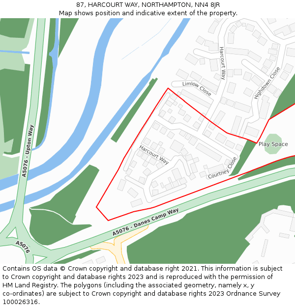 87, HARCOURT WAY, NORTHAMPTON, NN4 8JR: Location map and indicative extent of plot