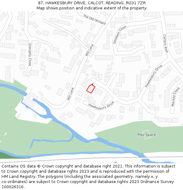 87, HAWKESBURY DRIVE, CALCOT, READING, RG31 7ZR: Location map and indicative extent of plot