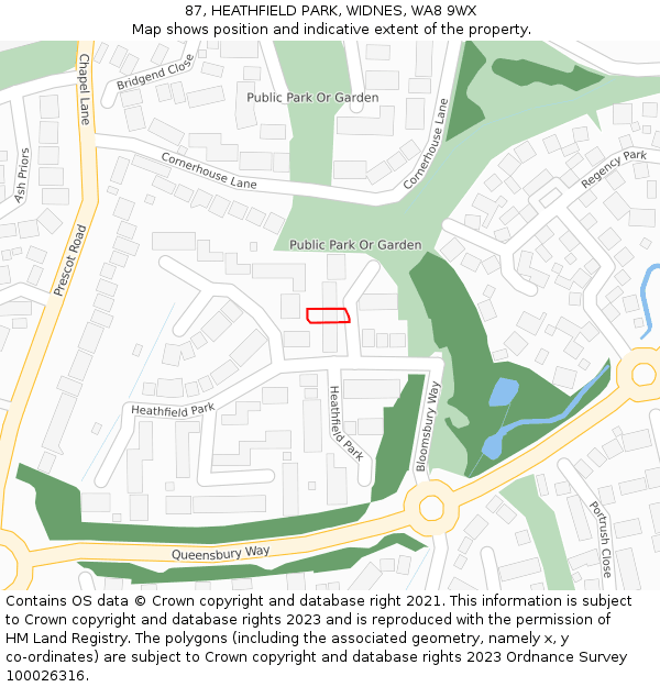 87, HEATHFIELD PARK, WIDNES, WA8 9WX: Location map and indicative extent of plot