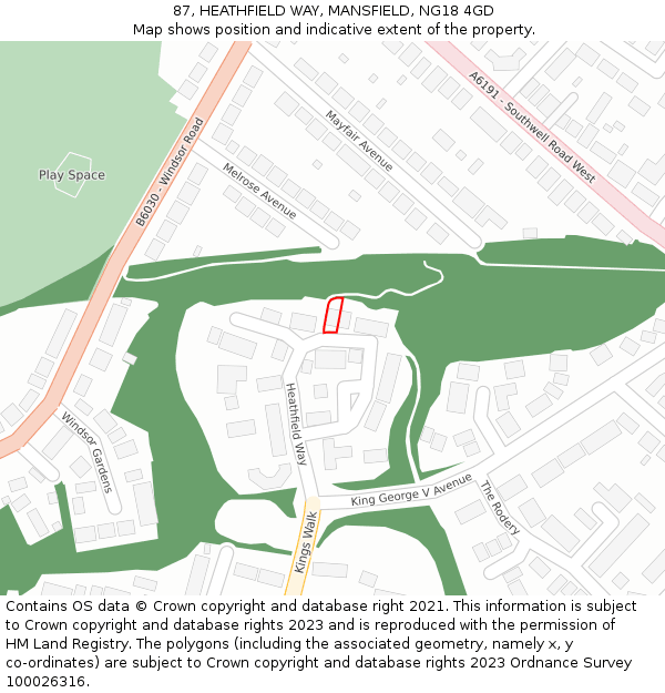 87, HEATHFIELD WAY, MANSFIELD, NG18 4GD: Location map and indicative extent of plot